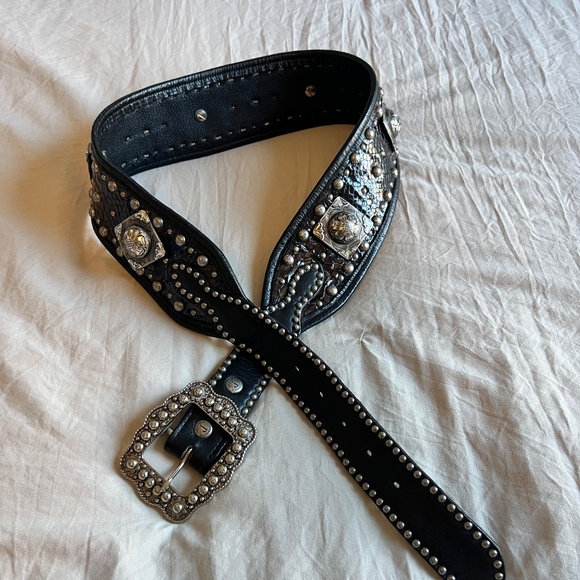 New! Double J Saddlery Black Snake Print Studded Wide Western Belt Ranch Style L - Picture 7 of 8